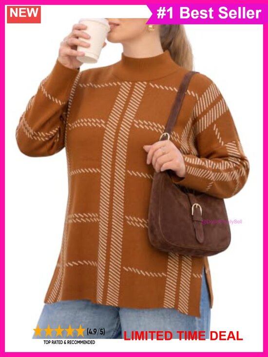 Sweaters - Plus Size Mock Turtleneck Sweater Long Sleeve Pullover Fall Winter